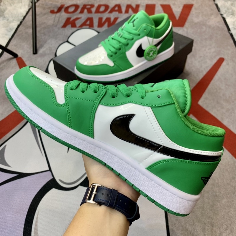 Giày thể thao cổ thấp sneaker jordan 1 low pine green hàng SC da bóng