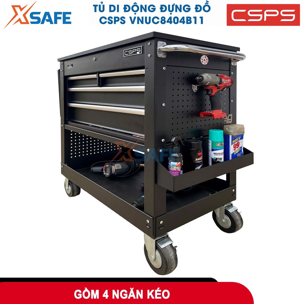 Tủ đồ nghề di động CSPS VNUC8404BB2 4 hộc kéo, tổng tải trọng 320kg, 2 bánh xe di động 2 bánh cố định, dễ dàng lắp ráp