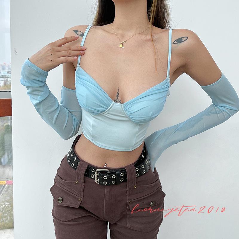 Áo Croptop Cổ Chữ V Màu Sắc Trẻ Trung Xinh Xắn Dành Cho Nữ