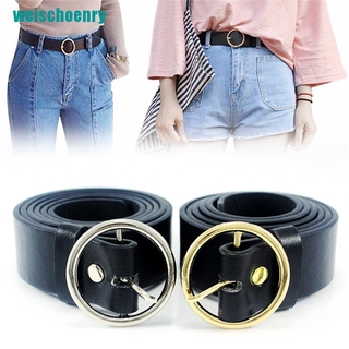 Thắt lưng da khóa kim loại tròn thời trang cho nữ