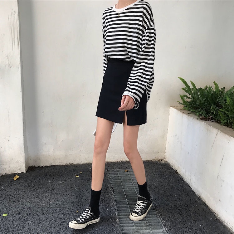 COZOK Chân váy chữ A lưng cao xẻ tà cho nữ