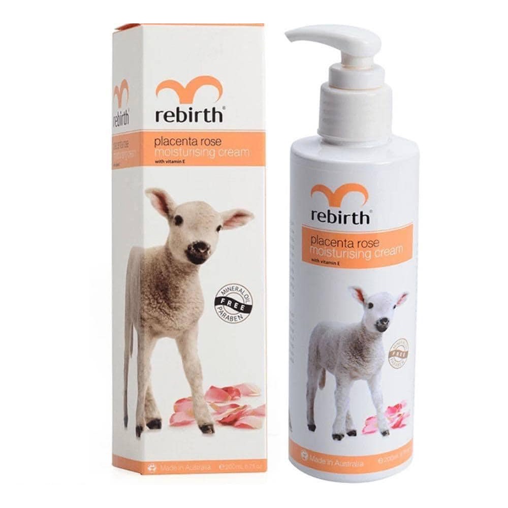 Sữa Dưỡng Ẩm Nhau Thai Cừu Và Tinh Dầu Hoa Hồng, Vitamin E Rebirth Placenta Rose Moisturising Cream with Vitamin E 200ml
