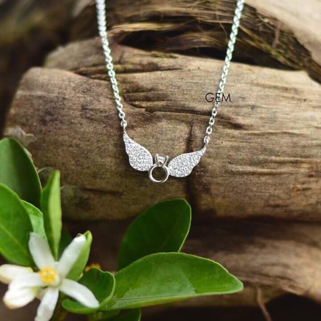 Dây chuyền bạc mặt nhẫn đính 2 cánh thiên thần