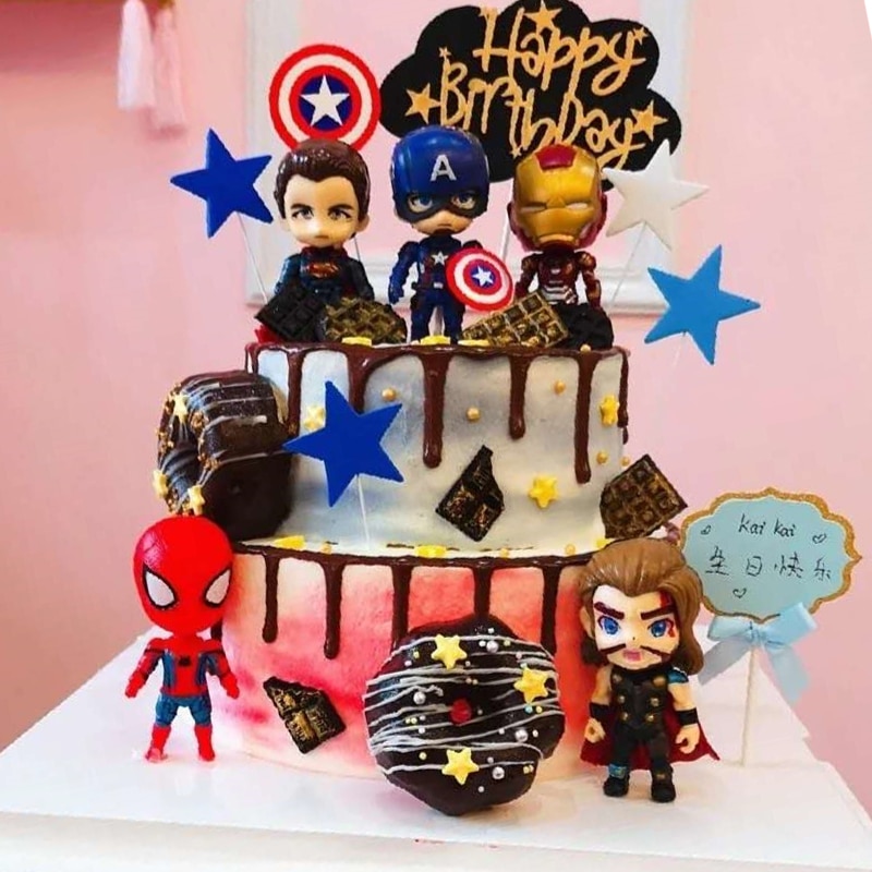 Set 6 mô hình nhân vật phim Avengers bằng nhựa dùng để trang trí bánh