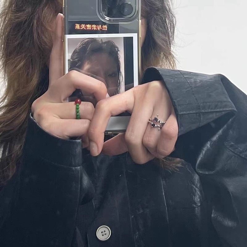 IF ME Bộ Nhẫn Mở Đính Đá Pha Lê Đen Phong Cách Cổ Điển Cho Nữ