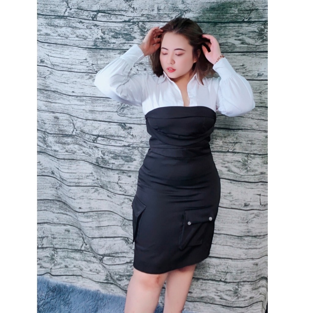 Đầm Váy Bigsize 60-100 Kg Set Đầm Phối Áo Sơ Mi S247 A | BigBuy360 - bigbuy360.vn