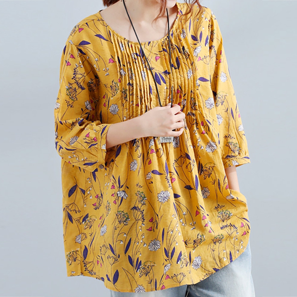 Áo Blouse Nữ Tay Lửng Dáng Suông Rộng Cài Khuy