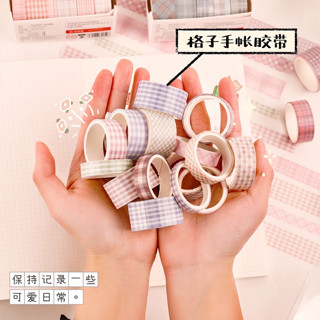 Washi tape hộp 6 cuộn kẻ basic băng keo trang trí dễ thương