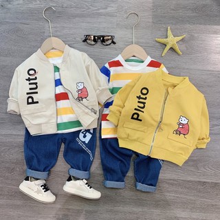 Set 3ct bt qccc áo khoác pluto + áo nỉ kẻ + quần bò