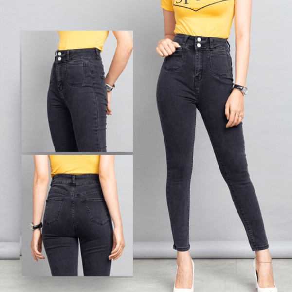 Quần Jean Cạp Cực Cao Ôm Skinny Màu Xám J0295