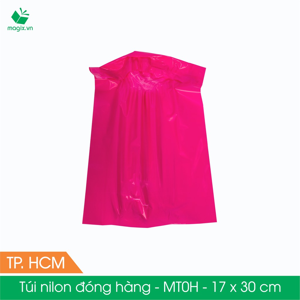 MT0H - 17x30 cm - Túi nilon gói hàng - 100 túi niêm phong đóng hàng màu hồng