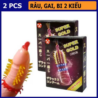 [Siêu Hot] Bao Cao Su Super Gold Gân-Gai-Râu- Bi Siêu Lớn Hộp 2 Cái. Dòng Bcs Khiến Nàng Phát Đ.i.ê.n Lên Vì Sung Sướng