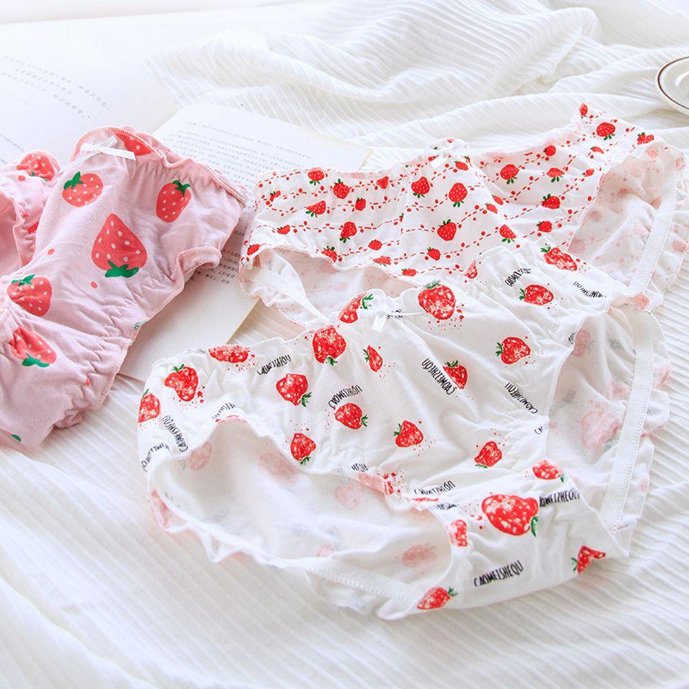 Quần Lót Cotton Phối Ren Họa Tiết Trái Cây Dễ Thương Dành Cho Nữ