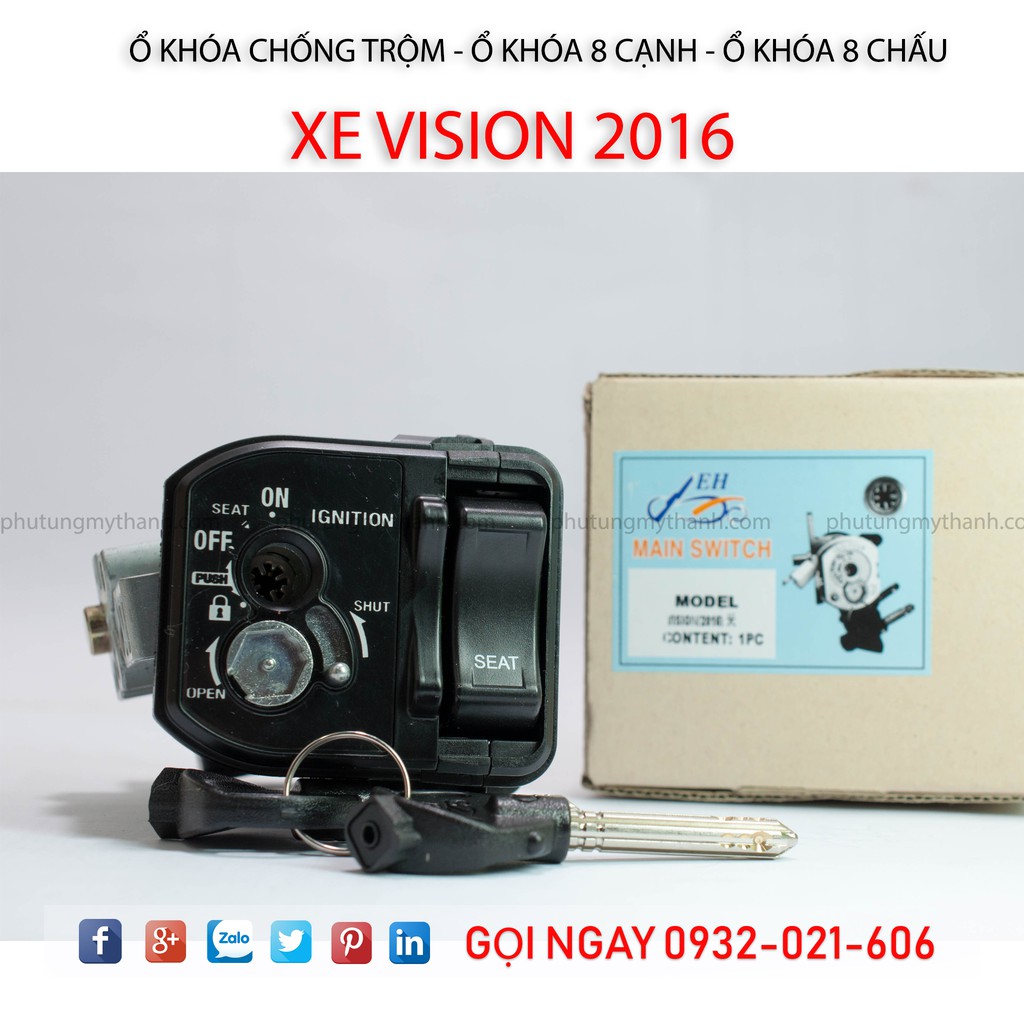 Ổ khóa 8 cạnh xe Vision 2016 chống trộm hiệu quả , giá tốt