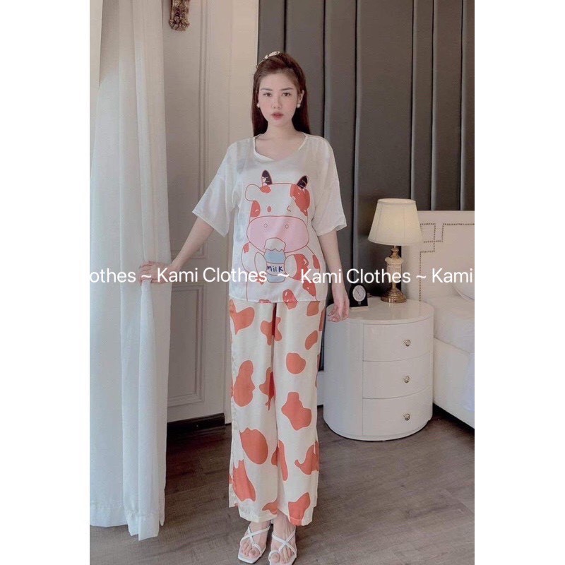 Bộ ngủ nữ hình bò sữa ngắn tay mix quần dài hàng cao cấp, set ngủ nữ - KAMI Clothes | BigBuy360 - bigbuy360.vn