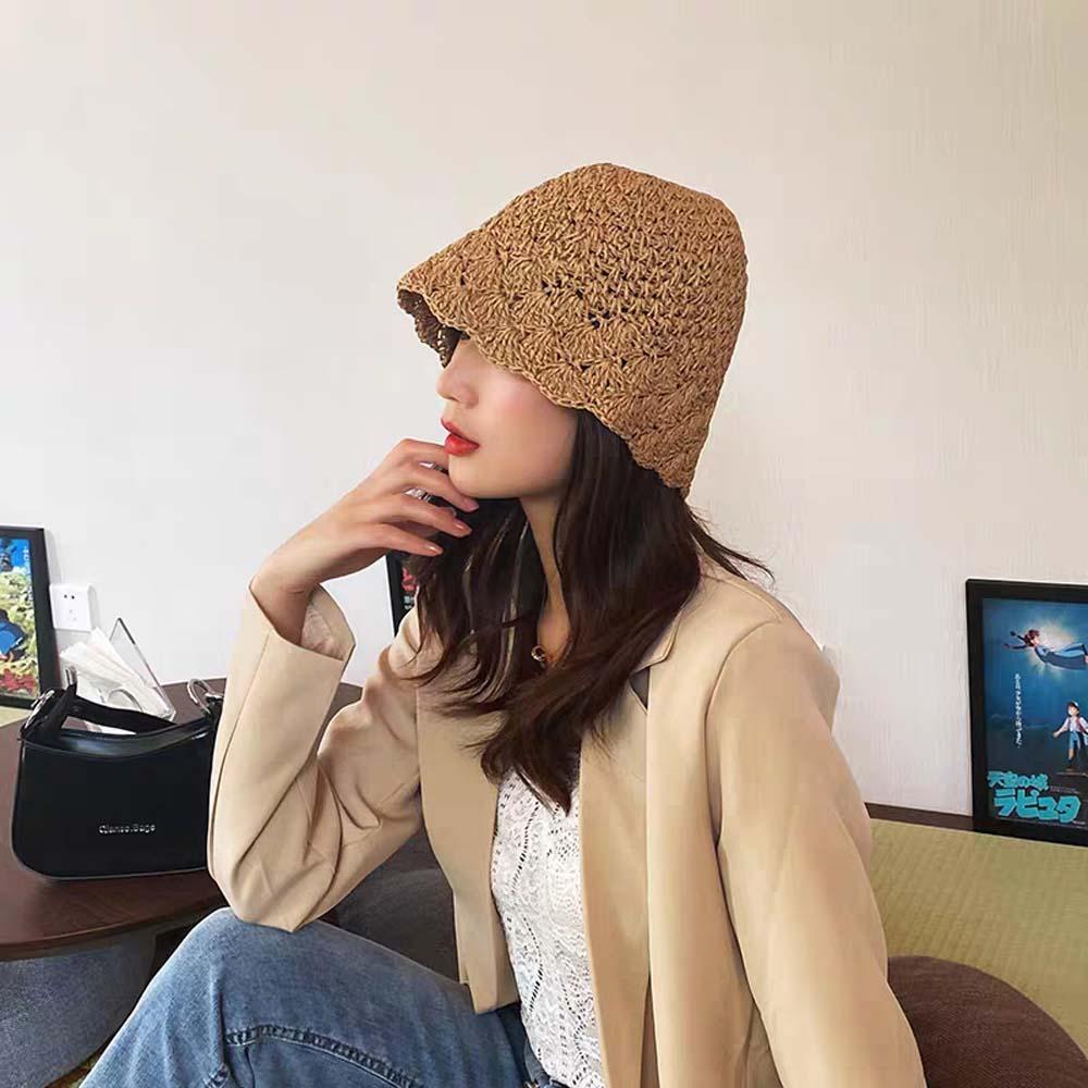 IVORY Mũ Cói Rộng Vành Thiết Kế Đục Lỗ Thời Trang Mùa Hè Xinh Xắn Cho Nữ