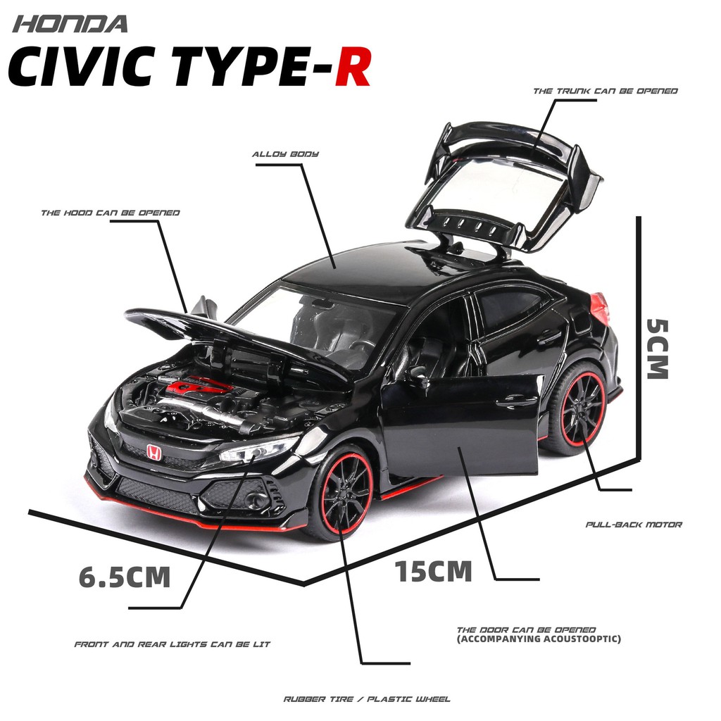 XE MÔ HÌNH HONDA CIVIC R, CHẤT LIỆU KIM LOẠI CHẠY CÓT