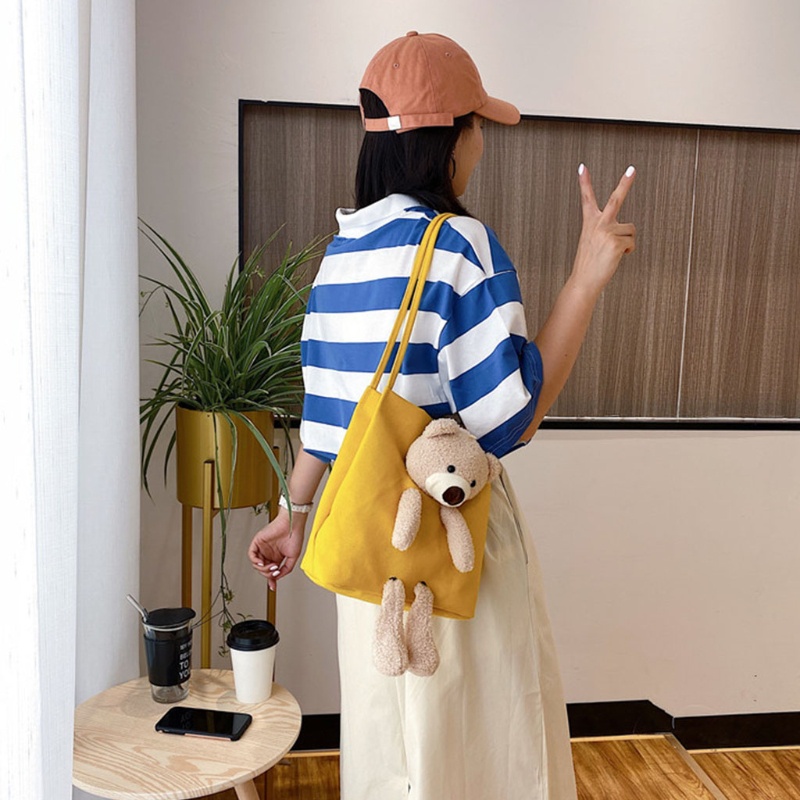 Túi Xách Canvas Họa Tiết Gấu Dễ Thương Cho Nữ