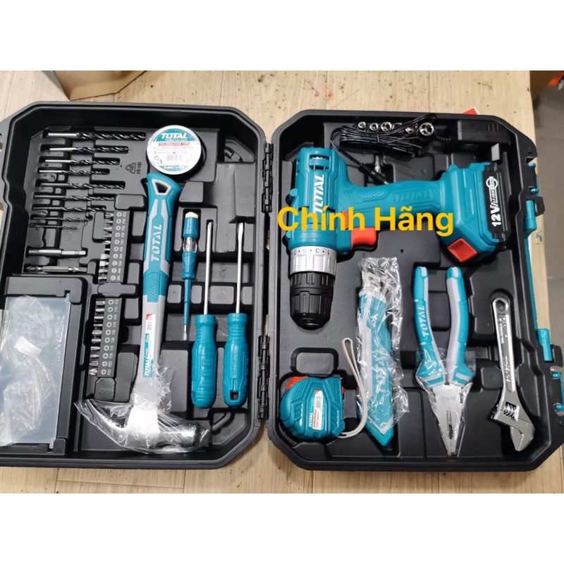 TOTAL Bộ 127 món bao gồm máy khoan dùng pin 12V THKTHP11272 (Cam kết chính hãng 100%)