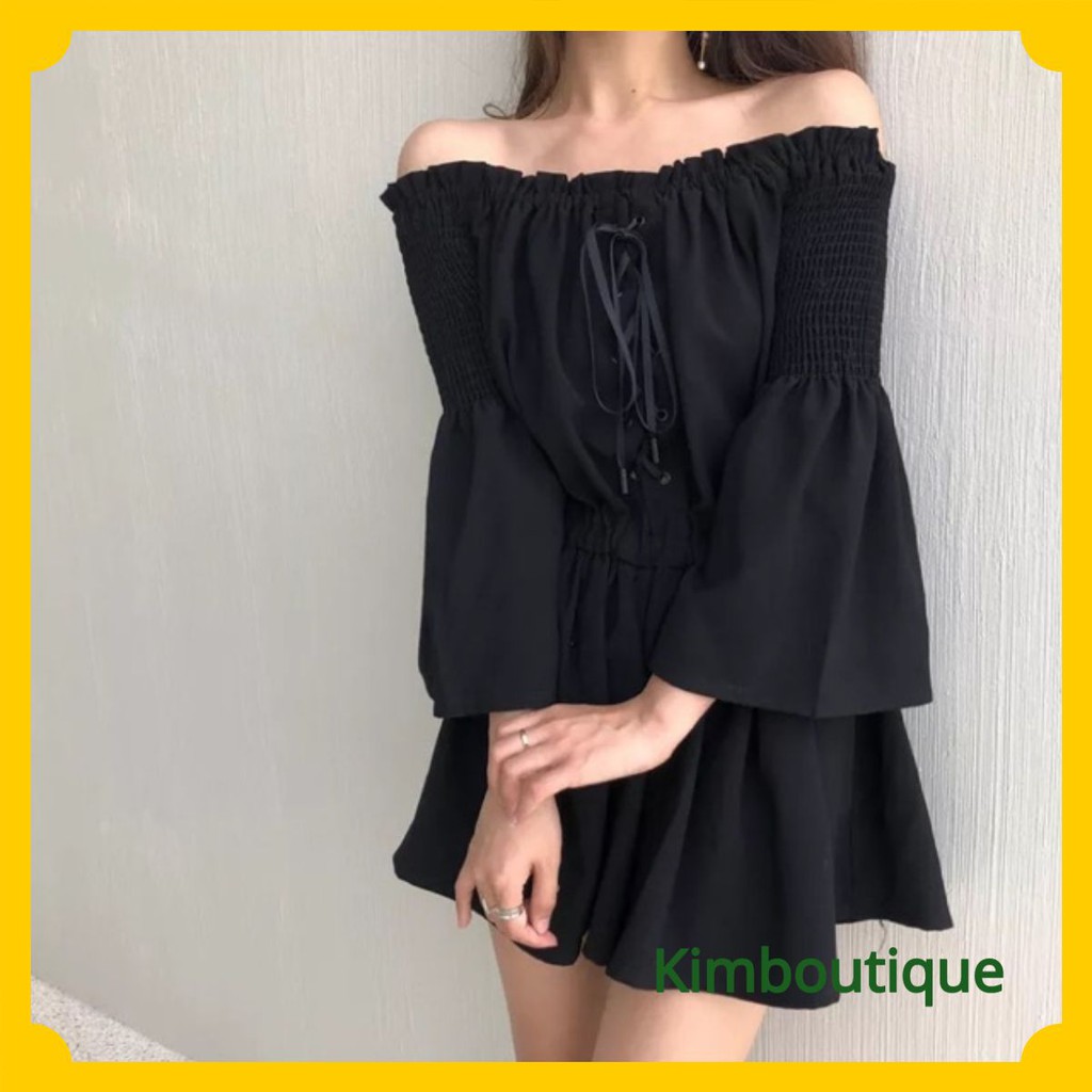 Set jumpsuit trễ vai ống rộng giả váy summer 2020