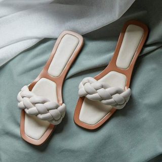 Dép mũi vuông quai tết màu đen trắng 👡Xịn Đẹp