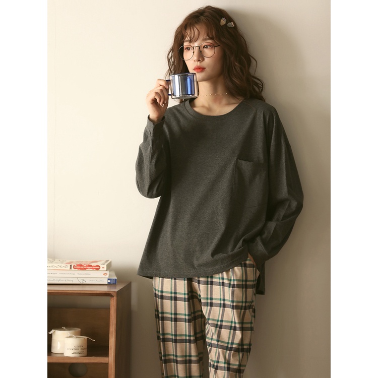 ĐỒ NGỦ COTTON MỎNG DÀI TAY ÁO TRƠN QUẦN HỌA TIẾT MEYLEESTORE | BigBuy360 - bigbuy360.vn