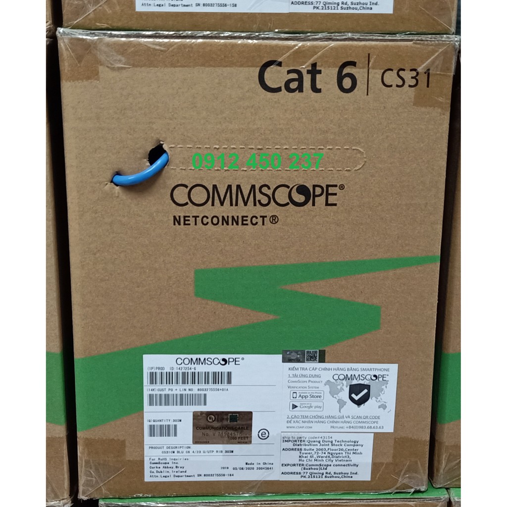 Dây cáp mạng bấm sẵn 2 đầu Cat6 dài 2m, 3m, 5m, 10m, 15m, 20m chính hãng Commscope. Tốc độ 1GB