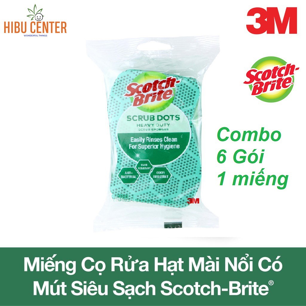 Combo 6 Gói 1 Miếng Cọ Rửa Hạt Nổi Siêu Sạch 3M XE006002945 | 11.4 x 6.9 x 2.6cm | Hàng Chính Hãng Scotch-Brite