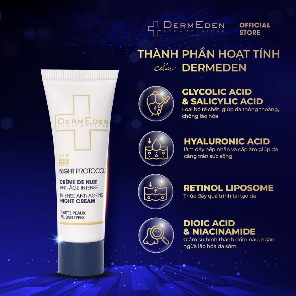 Kem dưỡng ẩm chống lão hóa da, giảm nám tàn nhang DERMEDEN Night Cream Retinol 1% + Niacinamide 5% 3ml