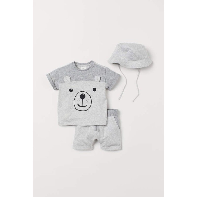 Set 3 chi tiết gấu ghi kèm mũ -HÀNG SALE KO ĐỔI TRẢ