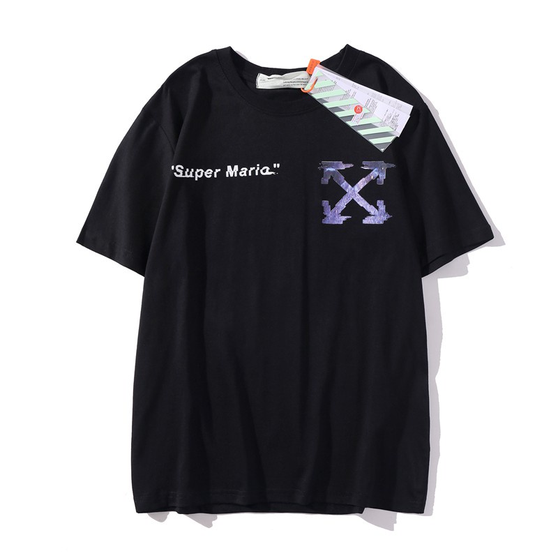 Off White Áo Thun Ngắn Tay Cổ Tròn Họa Tiết Hoạt Hình Thời Trang Cho Nam Nữ