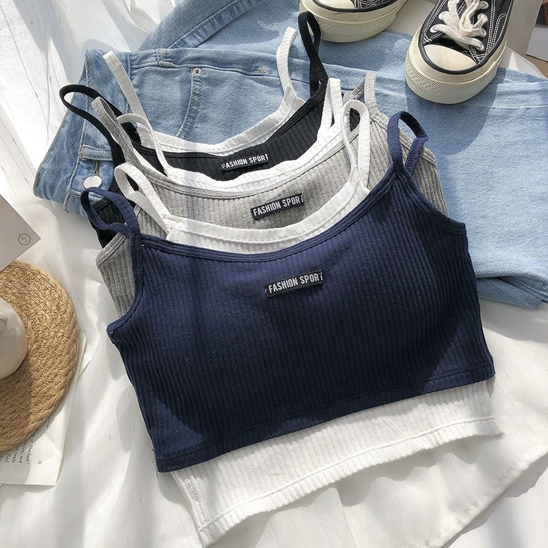 Áo Bra Nữ Áo Ống Giả Hai Mảnh Có Đệm Ngực Màu Tương Phản Phong Cách Hàn Quốc Dễ Thương Cho Nữ