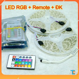 Cuộn đèn Led dây dán 5m đổi nhiều màu (RGB) phủ Silicon chống nước + bộ điều khiển + remote