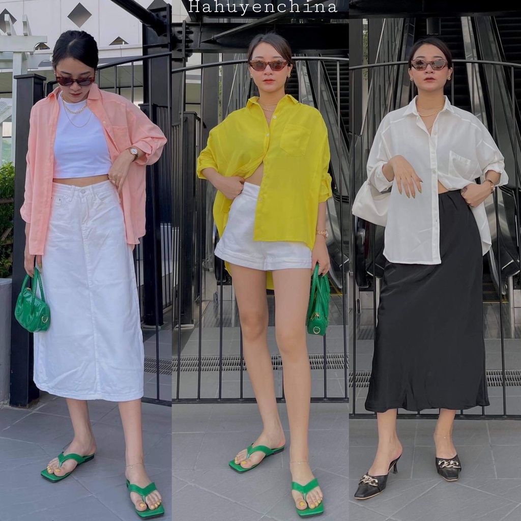Áo sơ mi dáng rộng, Sơ mi nữ tay lỡ 4 màu Ulzzang (hàng QC) - Ảnh thật