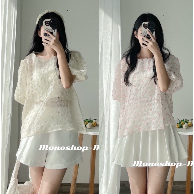 [SẴN/VIDEO] ÁO HOA NHÍ CỔ TRÒN XINH DỊU DÀNG 2 MÀU DỄ MẶC