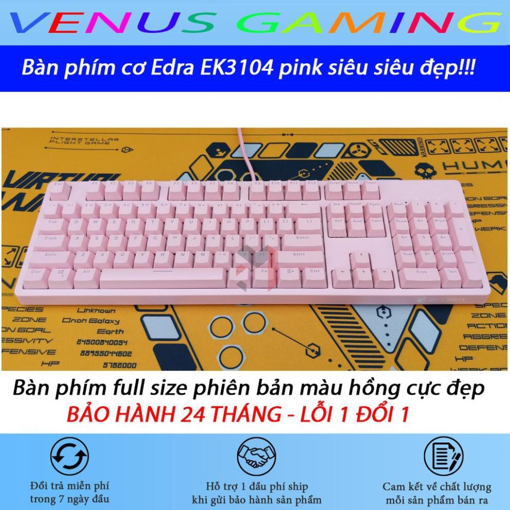 Bàn phím cơ E-DRA EK3104 Dream Pink Huano Switch 2021  - Blue/ Red/ Brown Switch - Cam kết chính hãng - Bảo hành 2 năm