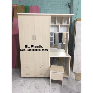 Tủ nhựa đài loan 2 cánh 1 bàn trang điểm 140*180*47 freeship
