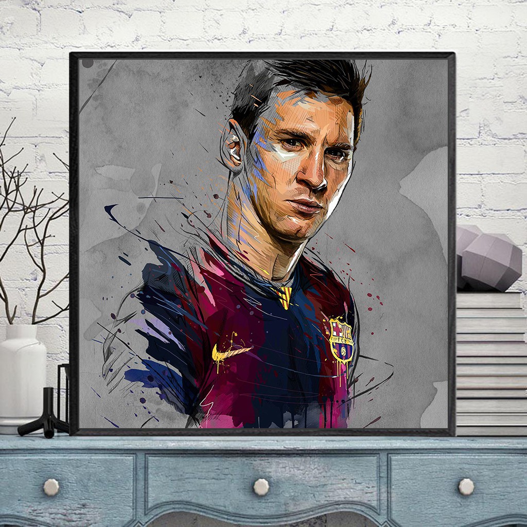 Tranh Canvas Messi Trong Màu Áo Barcelona, Có Khung Composite Cao Cấp