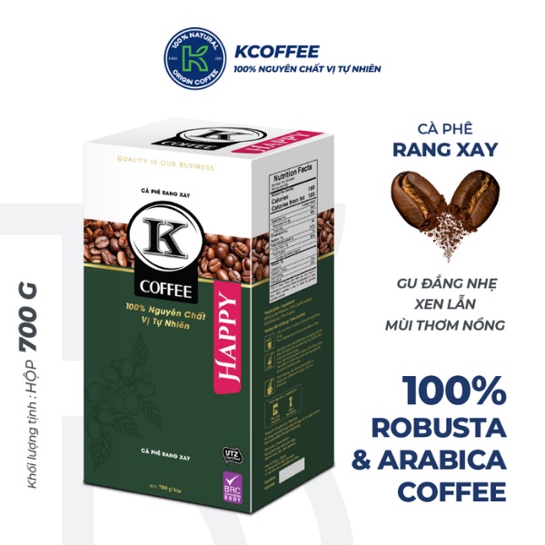Cà phê rang xay nguyên chất  xuất khẩu K Happy 700g thương hiệu KCOFFEE