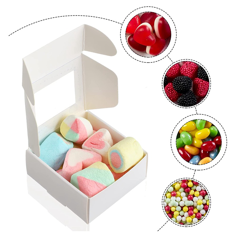 Set 50 Hộp Giấy Kraft Mini Có Cửa Sổ Đựng Bánh Kẹo Làm Quà Tặng Tại Nhà