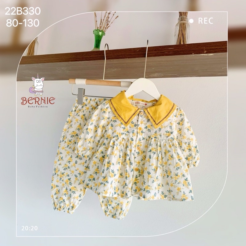Bộ bé gái Bernie hoa nhí Baby Doll chất thô boi cho bé từ 9-22kg-22B330