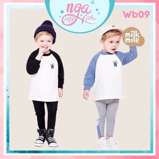 Bộ quần áo cho bé dài tay Milk mile áo ni da cá trắng phối màu logo robot cá tính Nga Fish Wb09
