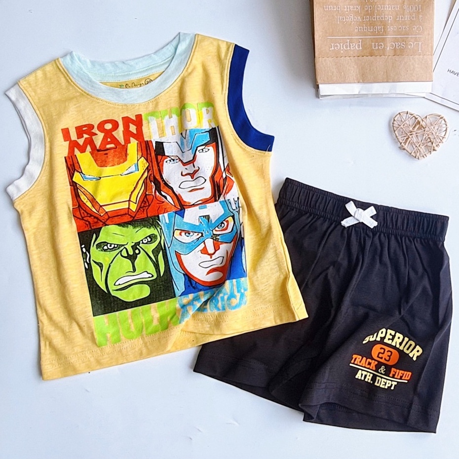 Đồ bộ sát nách bé trai viền cổ in hình mặc hè bé trai 1 2 3 4 5 6 tuổi MINTSCLOSET Mint's Closet - DB8055