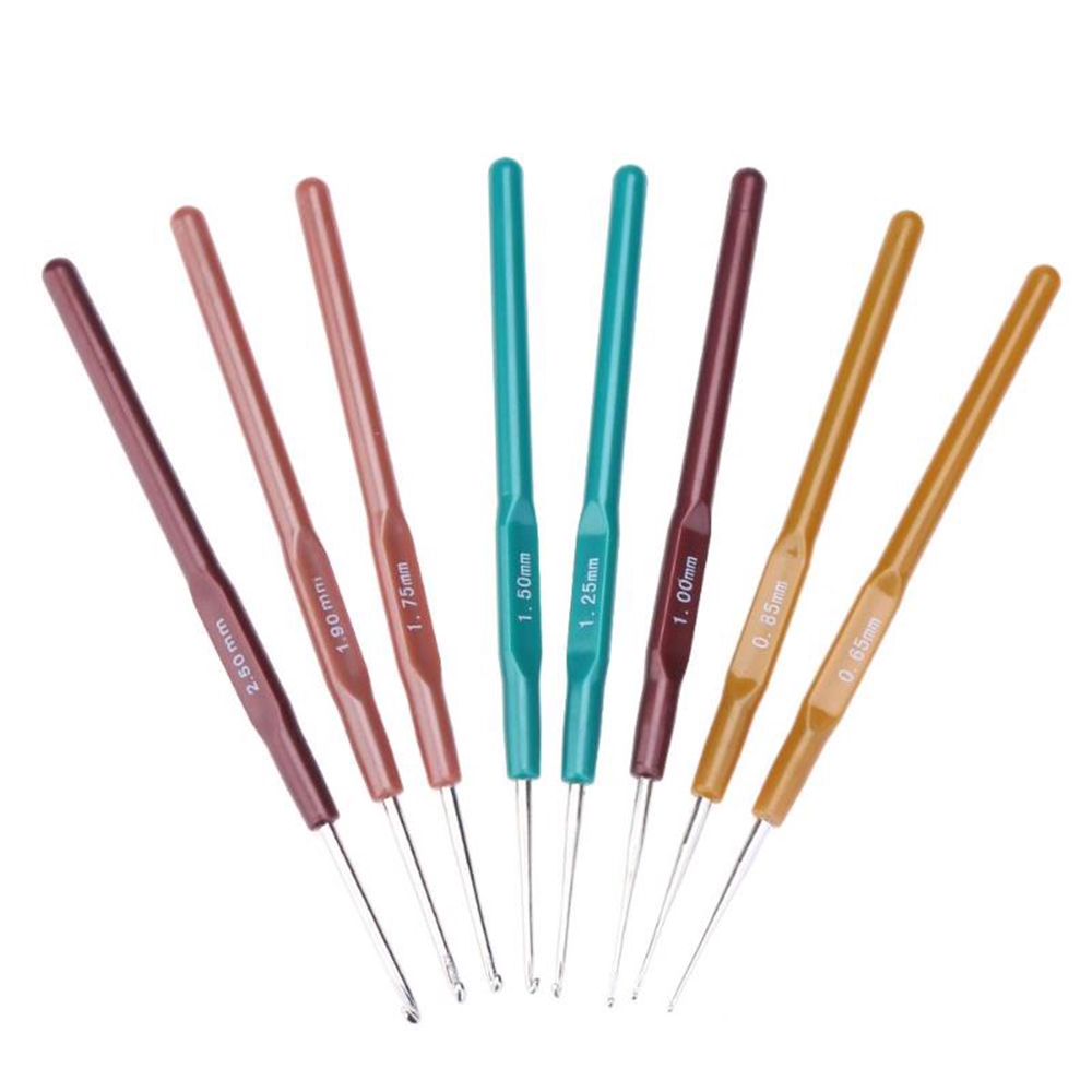 8 cây kim đan len kích thước 0.65-2.5mm nhiều màu bằng nhựa và nhôm dài 13.5cm tiện dụng