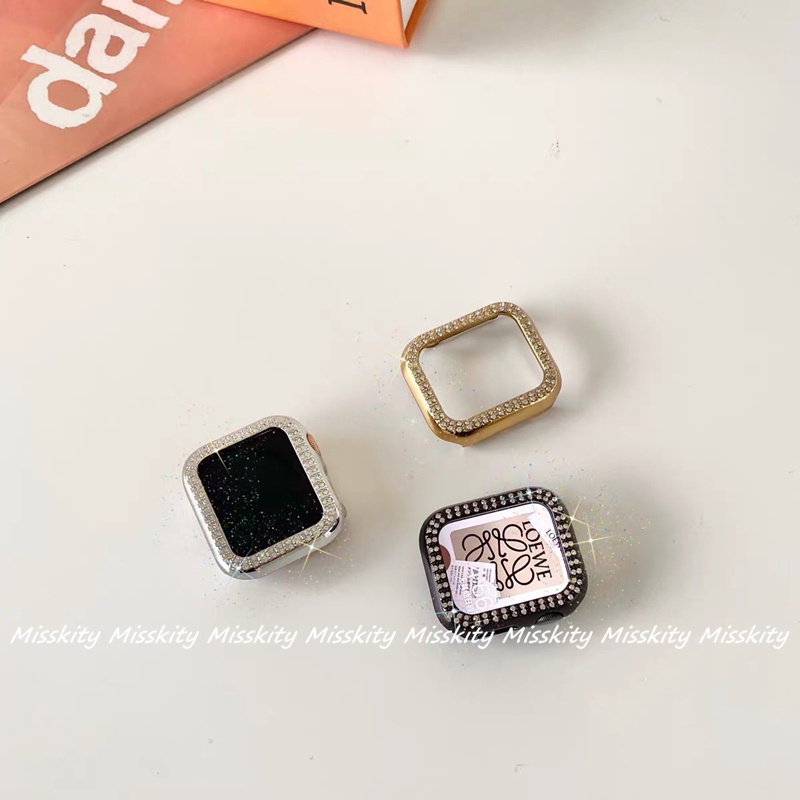 Ốp Bảo Vệ Bằng Nhựa Đính Kim Cương Giả Sang Trọng Cho Apple Watch Serise 7 6 SE 5 4 45mm 44mm 41mm 40mm