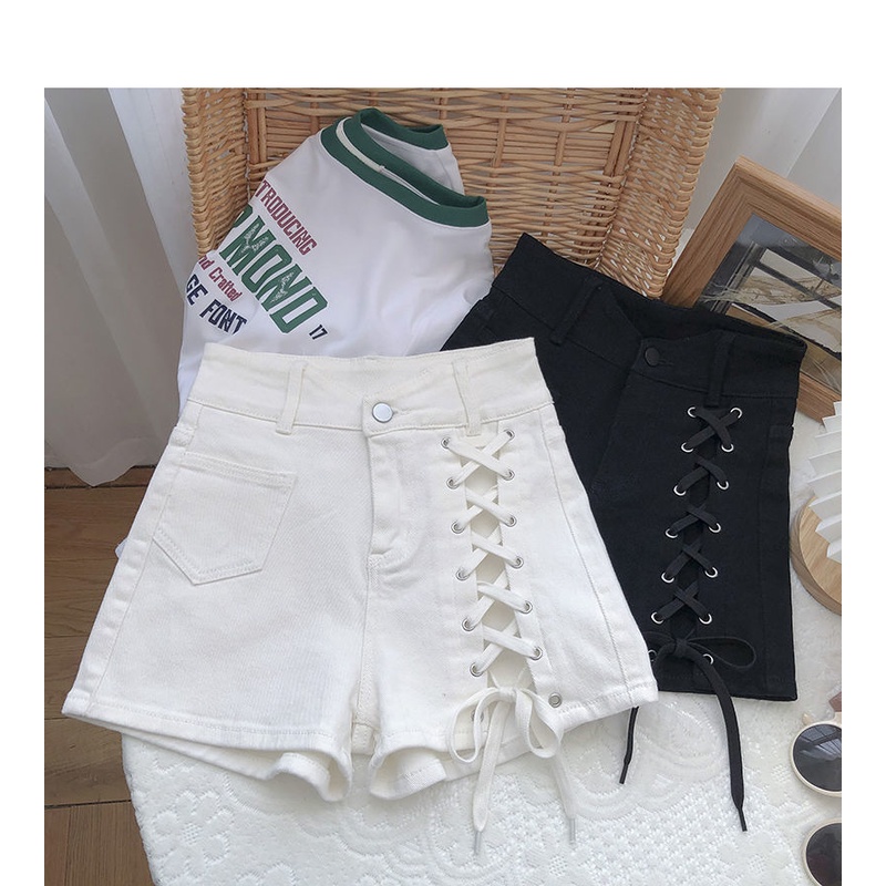 Tie cross-waist large-size denim wide-leg shorts women's 2022 summer dress Korean version show thin A hot pants trend