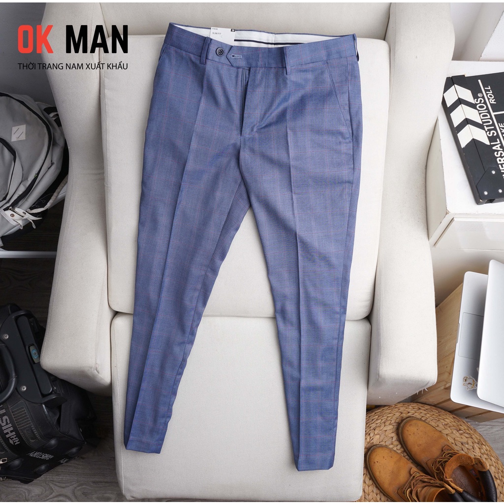Quần âu nam, kẻ chìm, form slimfit, 5 màu , co giãn tốt, OkMan