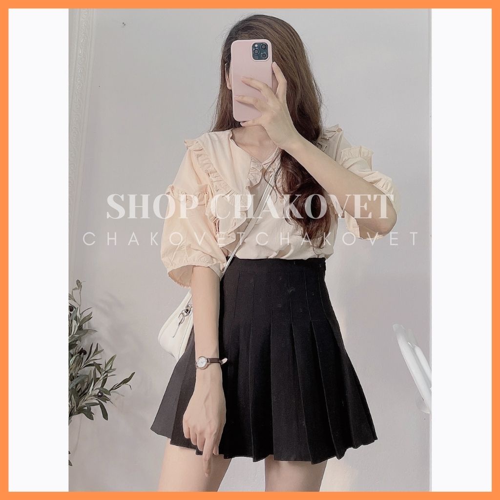Áo sơ mi nữ tay ngắn form rộng A873 cổ chữ V, tay bồng retro kiểu pháp thiết kế sang trọng hàng đẹp mặc đi làm đi học