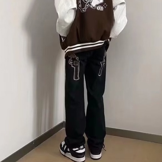 Quần Jeans Lưng Cao Thêu Họa Tiết Plus Size Cho Nam Nữ