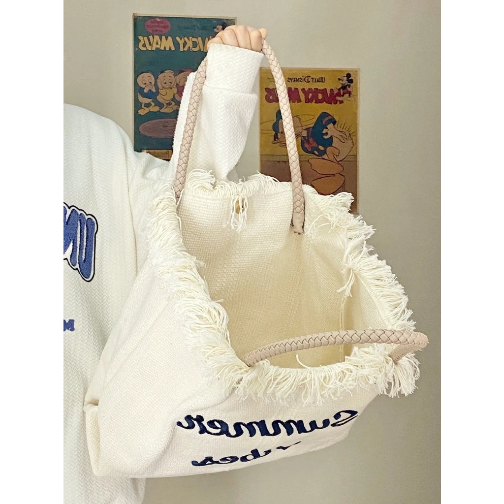 Túi Xách Canvas Cỡ Lớn Thêu Chữ Thời Trang Cho Nữ